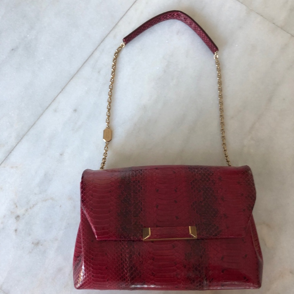 Stuart Weitzman red snakeskin shoulder bag